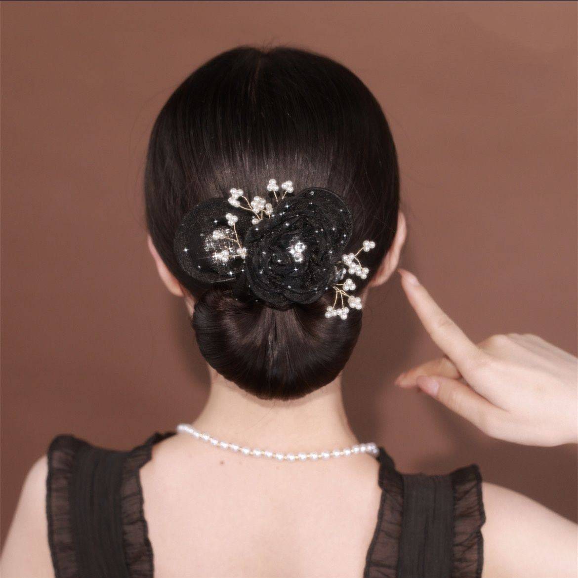 Black Rose Pearl Accent Hair Clip