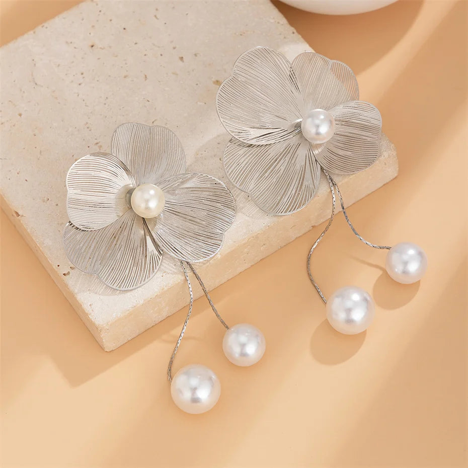 Vérissé - Gold & Silver Blossom Pearl Drop Earrings